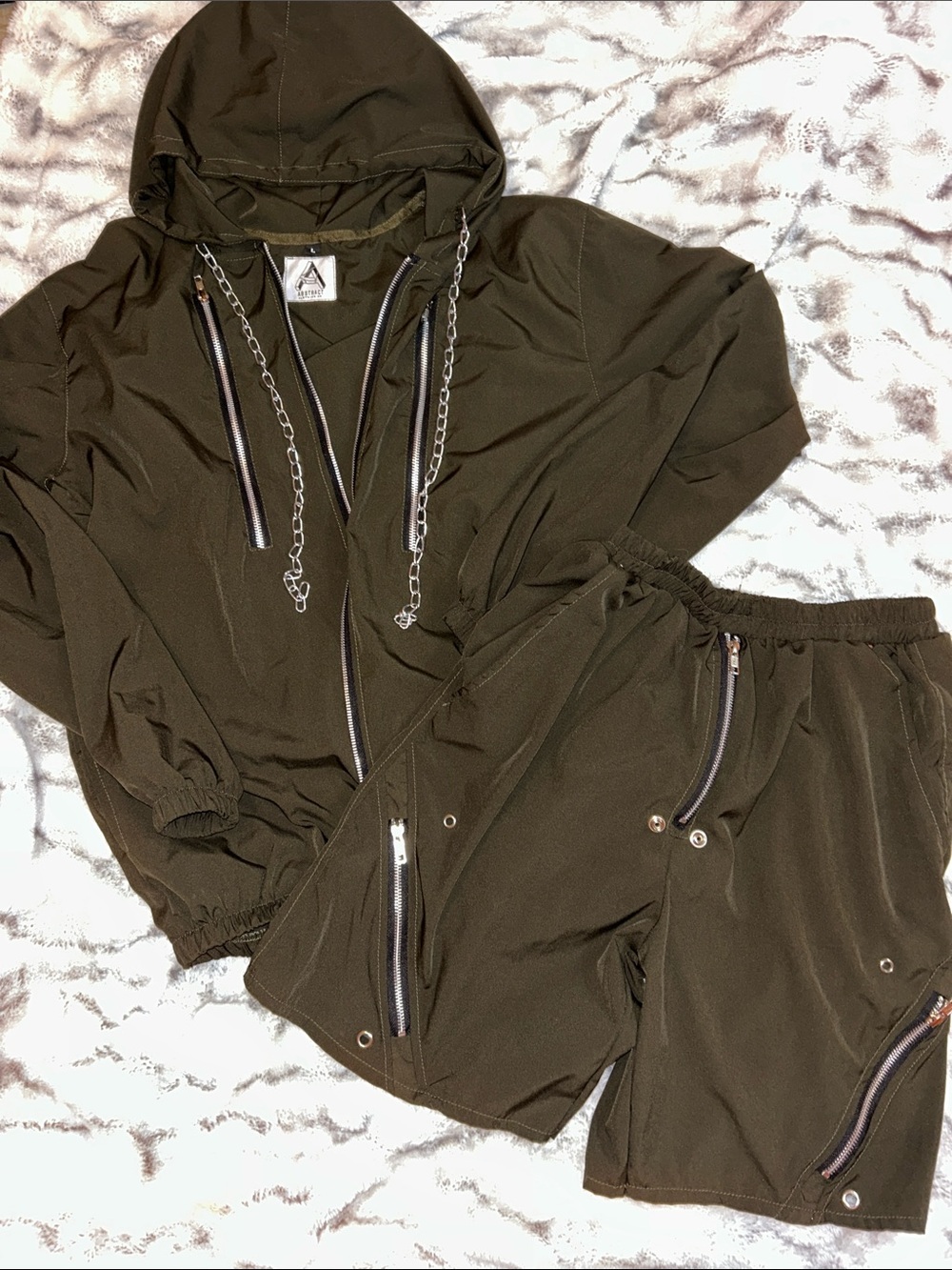 Men's Hooded Shirt Jacket in Olive with Chain Drawcords